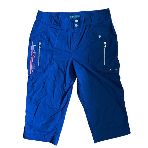 Y2K Lauren Active Ralph Lauren Blue Utility Capri Cargo Pants L-RL 04 Sz 10 - Picture 2 of 8